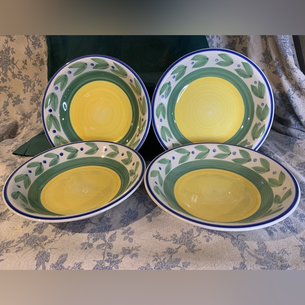 VTG Set of 4 Trisa Handpainted Stoneware 8" Individual Pasta Bowls